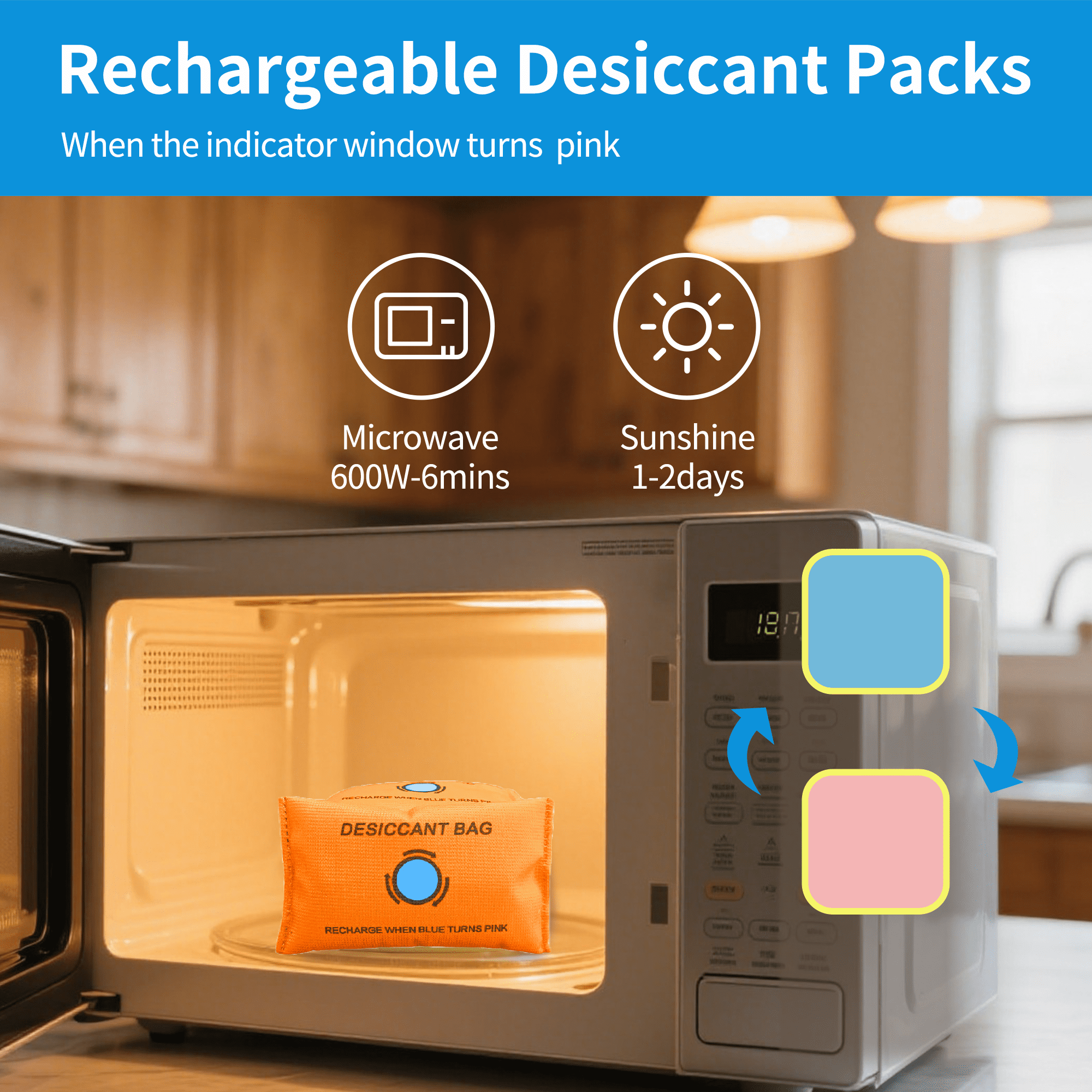 Livease Silica Gel Desiccant Packets, Rechargeable Moisture Absorbing Packs for Storage,100g 2 Pack