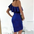 thumbnail image 4 of EQWLJWE Longue Robe pour Femmes Robe d'Été pour Femmes Aguichant à Épaules Inclinées à Volants Sans Manches Moulante Unie Amincissante, 4 of 9