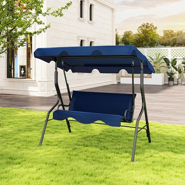 Gymax 3-Person Swing Chair Porch Swing Seat w/ Adjustable Canopy Removable Cushion Navy