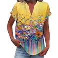 thumbnail image 4 of ATENAR T Shirts for Women Casual V Neck Womens Shirts Printed Tee Yellow XL, 4 of 6