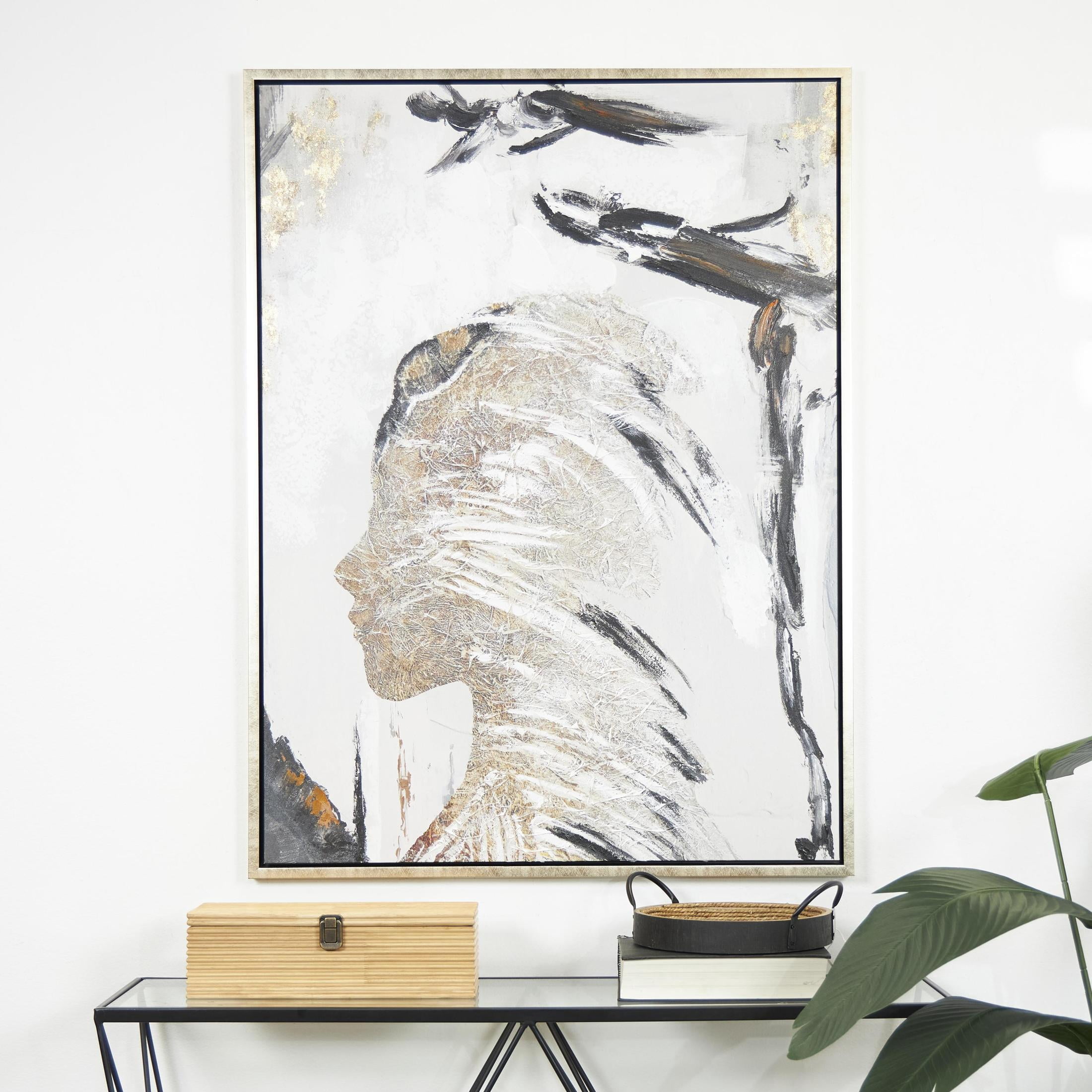 36" x 47" Women's Profile Abstract Framed Wall Art with Gold Foil Details and Black Accents, by DecMode