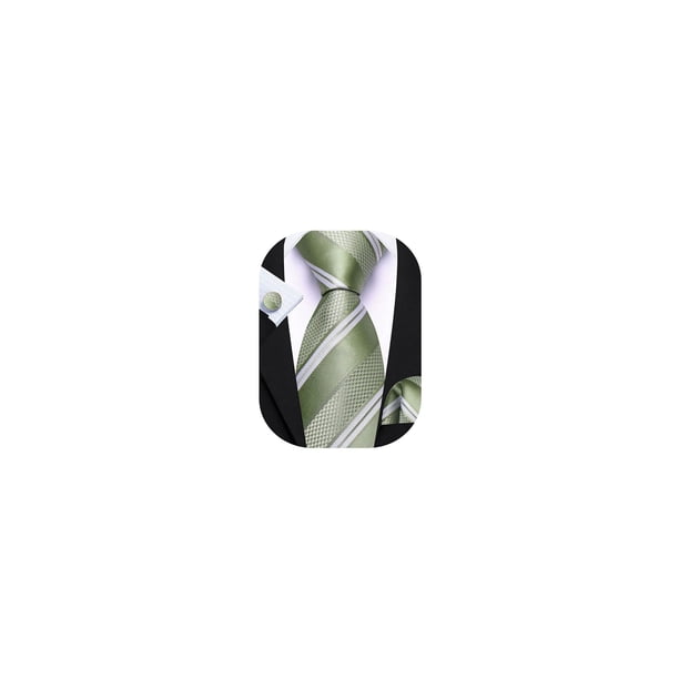 Set de corbatas Barry.Wang de seda a rayas en verde salvia para hombre
