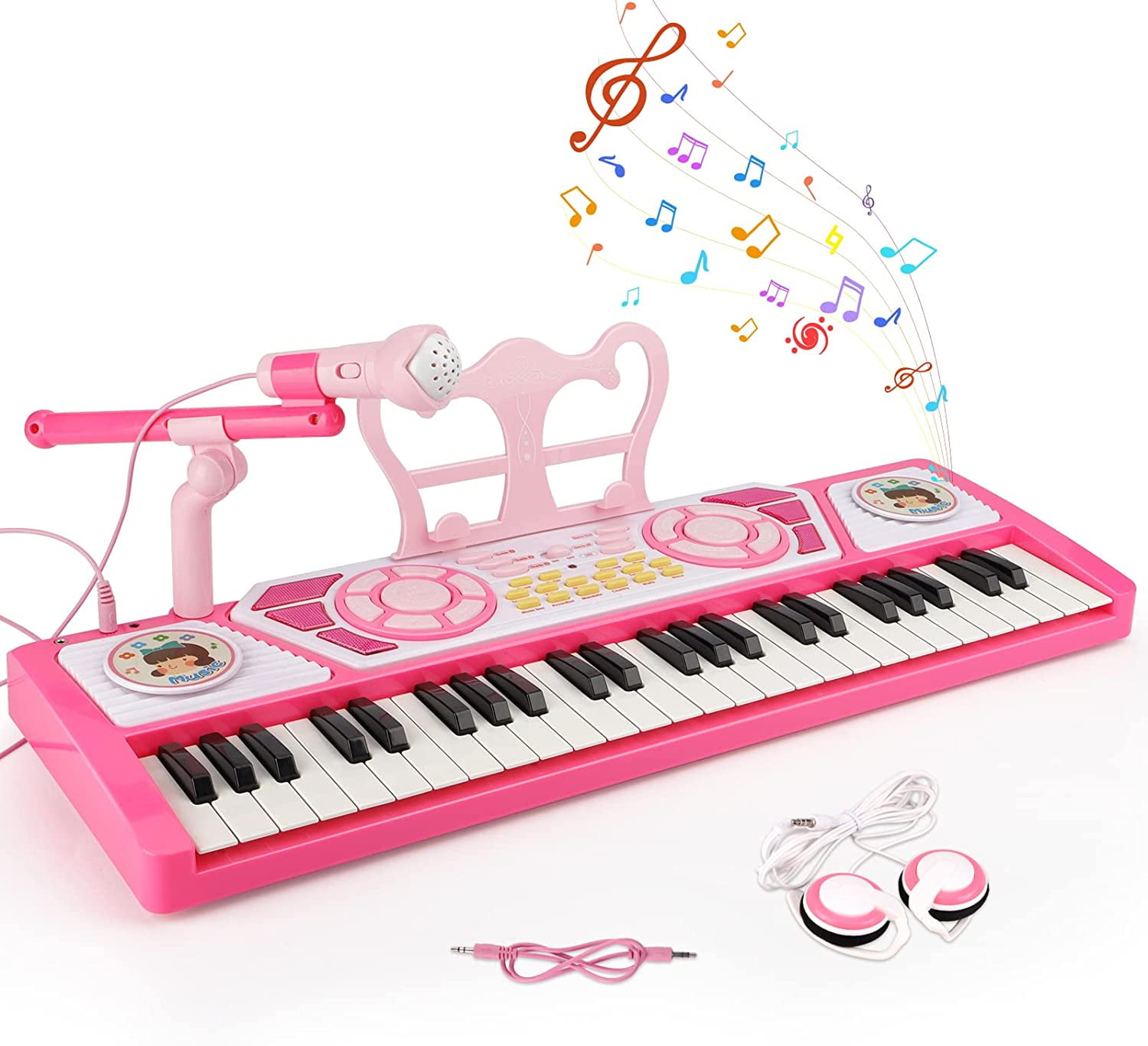 Pink Kids Piano Toy 22 Keys Keyboard Musical With Microphone Birthday Xmas Gift 