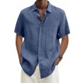 thumbnail image 1 of Cotton Linen Blouse Summer Men Turn Down Collar Short Sleeve Button Loose Blouse Tops Oversized S-5xlXL, 1 of 5