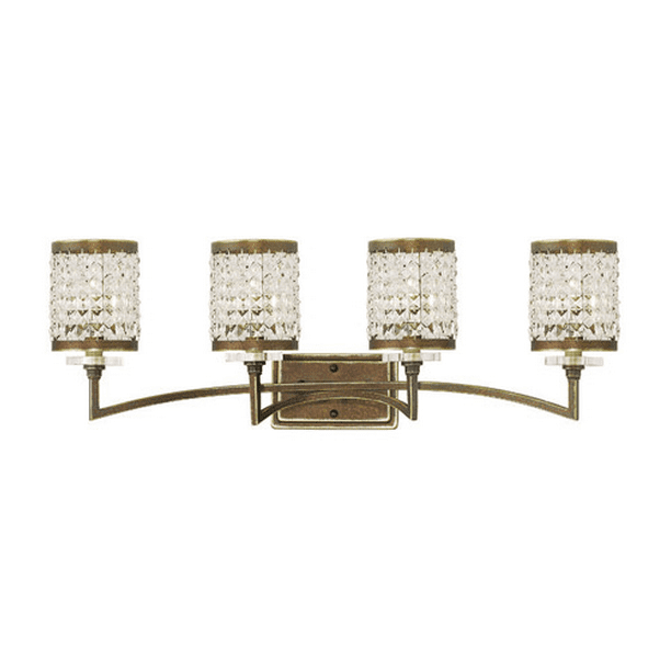 Bathroom Vanity 4 Light With Clear Crystals Hand Painted Palacial Bronze Size 9 In 240 Watts World Of Crystal Com Bathroom Vanity 4 Light With Clear, Gold Crystal Bathroom Vanity Light