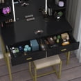 thumbnail image 5 of PAKASEPT Makeup Vanity Table Set with Square Lights Mirror, Makeup Vanity with 2 Drawer, 6 Shelves, Cushioned Stool & Built-in Light Strip for Bedroom, Bathroom,Black, 5 of 7