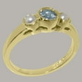 thumbnail image 3 of LBG British Made 14k Yellow Gold Natural Aquamarine & Cultured Pearl Womens Promise Ring - 33 size options - Size 7, 3 of 7