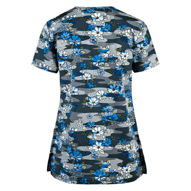 Womens Printed Pattern Cartoon Working Uniform Colorful Stretch Nursing