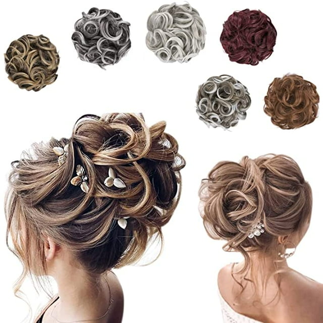 Chignons Pièce de Cheveux Extensions de Cheveux Synthétiques Chouchous Chignon pour Femmes Filles (Brun Rougeâtre Clair-#78, Gros Chignon Désordonné)