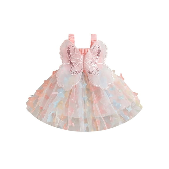 BemeyourBBs Toddler Baby Girls Fairy Butterfly Tulle Tutu Dress Princess Birthday Baptism Wedding Party Dress Ruched Sleeveless Layered Cami Dress Summer Casual Dress