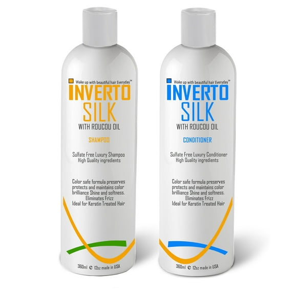INVERTO SILK with ROUCOU OIL Luxurious Sulfate Free Shampoo and Conditioner Two Bottles Value Set 2 x 360ml Protect Hair Color Eliminate Frizz