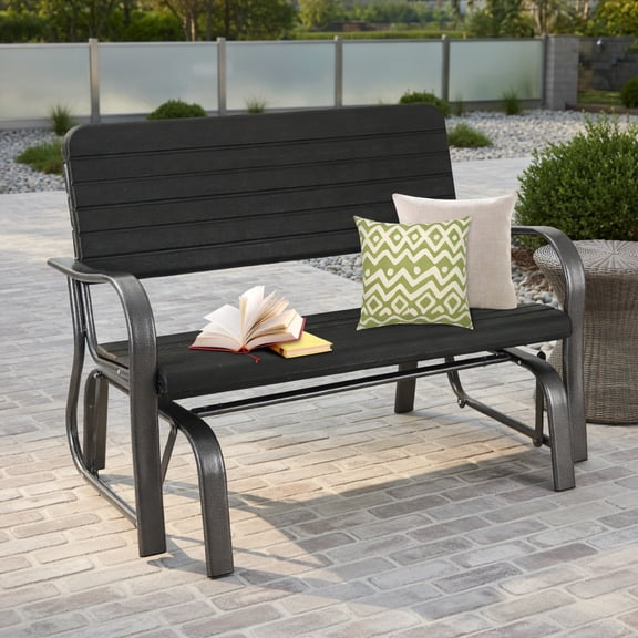 Yardi Yard 2-Seat Porch Glider with HDPE Back Seat and Steel Frame, Patio Furniture Chair, Front Porch Bench for Outdoor-Black