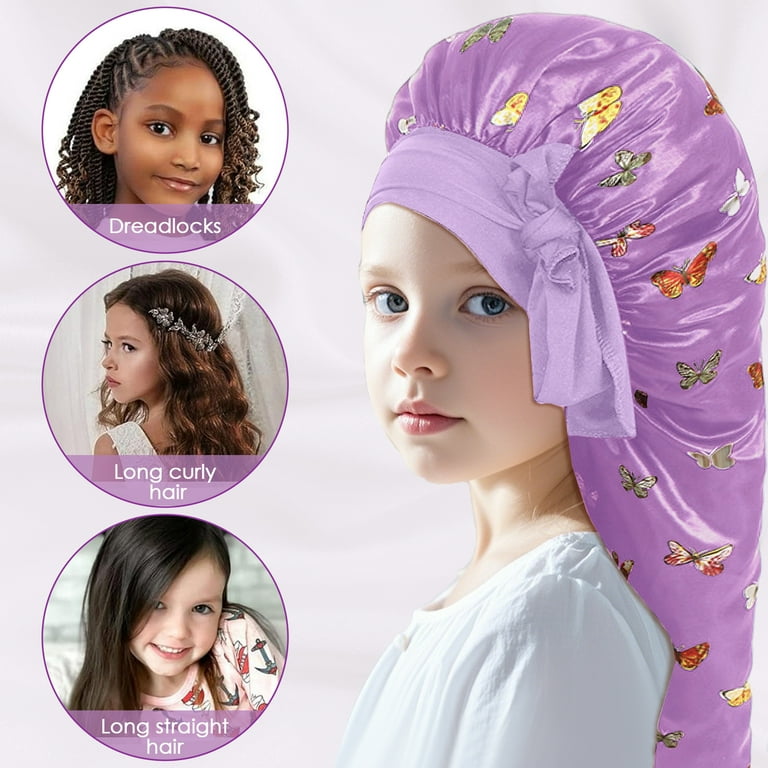 DODAMOUR Girls Long Hair Bonnet for Sleeping, Elastic Silk Bonnet