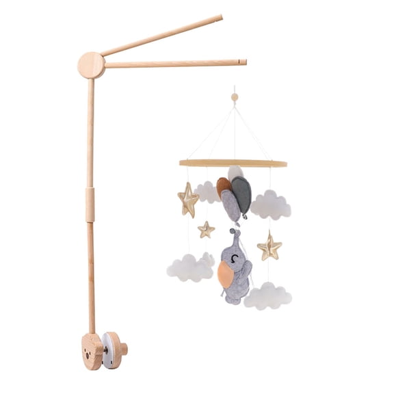Elephant Baby Crib Bell Mobile – Wooden Wind Chimes with Star, Cloud & Animal Pendants – Rotating Bell for Infant Sleep & Nursery Decor