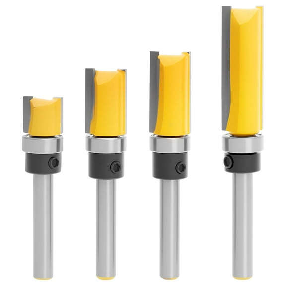 4Pcs Pattern Flush Trim Router Bit Set Carbide Bearing Carbide Router Bits Precision Cutting Milling Cutter Tool for Wood