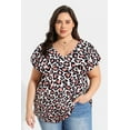 thumbnail image 2 of CASSIE LIZ Women's Plus Size Tops 2X Leopard Spring Fashion Clothes Short Sleeve Shirts Cheetah V Neck Puff Tee Shirts Casual Loose Fit Animal Blouses Summer Tunics 2XL 18W 20W, 2 of 6
