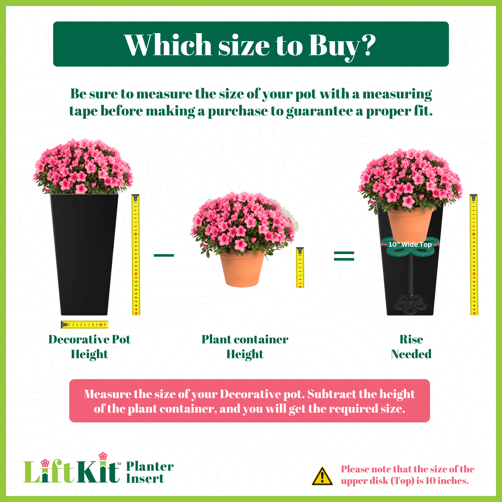Tall Tapered Plant Riser Planter Insert| Fill Bottom of Tall Flower Pots and Large Plant Containers | Indoor and Outdoor (11-17” Rise, 6" Base, 10" Top)