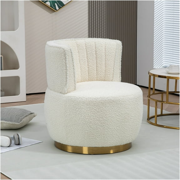 JERFIT Cream Velvet Swivel Barrel Chair, 360 Degree Rotating Accent Armchair with Plush Upholstery for Living Room, Bedroom, Office