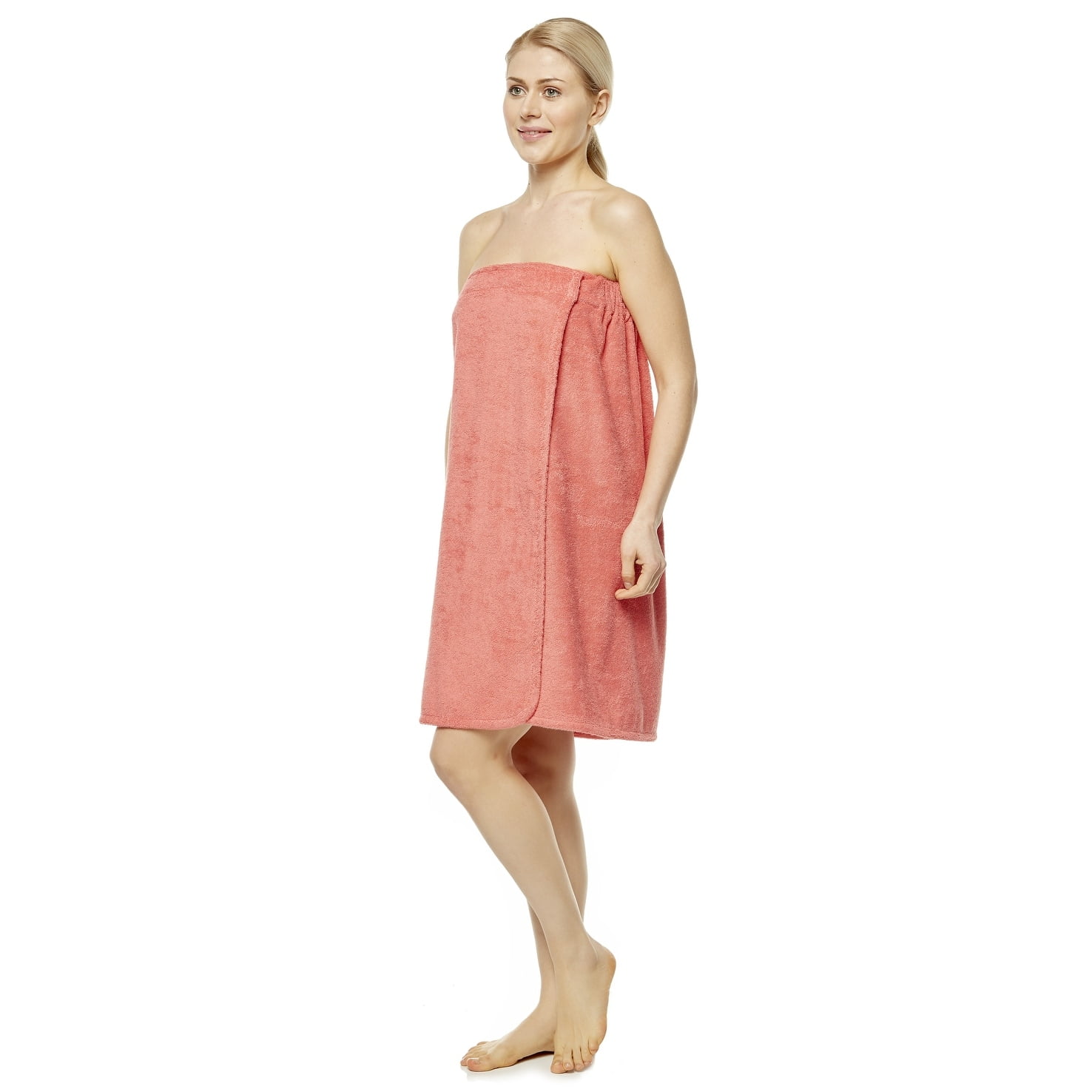 Women's Turkish Terry Cotton Bath and Shower Towel Wrap Coral Petite/Small