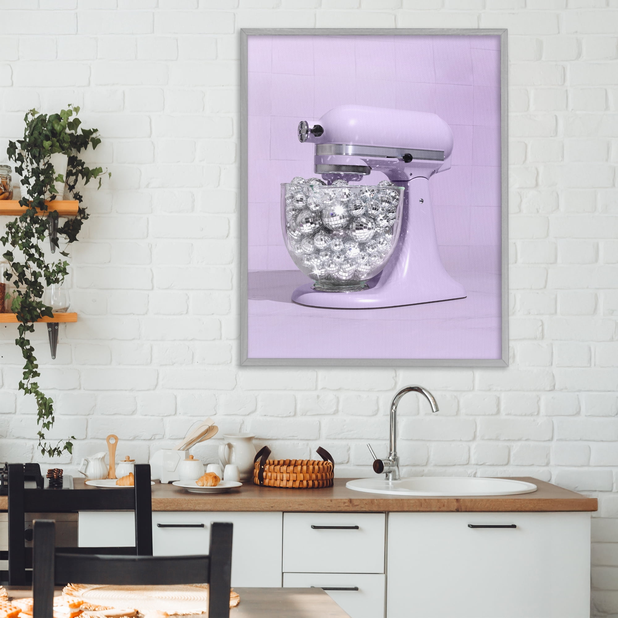 Stupell Industries Disco Kitchen Mixer over Purple Gray Framed Giclee Art, design by LISH Creative