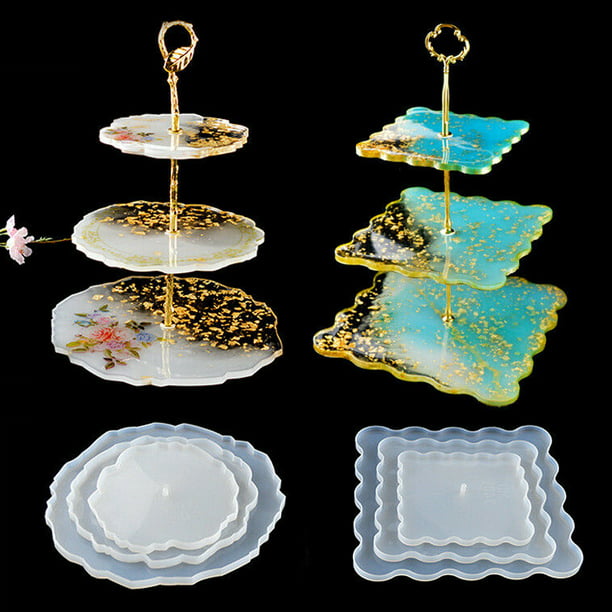 3 Tier Cake Stand Resin Molds Trays Large Silicone Coaster Mold Agate Tray Casting For Diy Making Square Cupcake Fruit Dessert Plate Serving Home Decoration - Diy 3 Tier Cake Stand