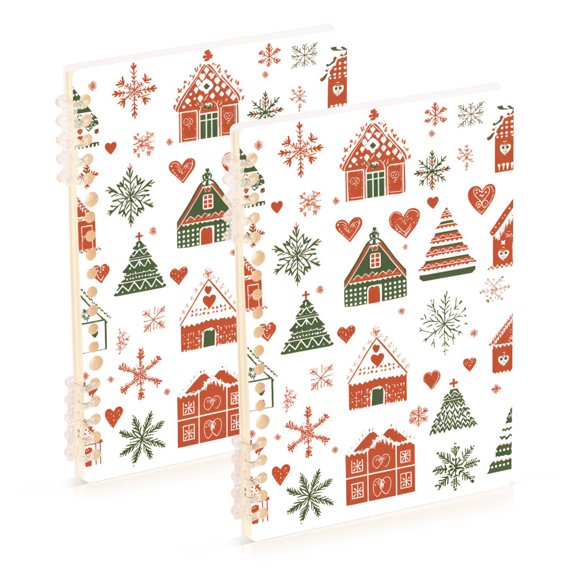 FORMRS 1-Subject Spiral Notebook 8" x 5" College Ruled 60 Refillable Sheet, 2 Pack, Red Nordic Christmas