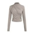 thumbnail image 4 of Women's T-Shirts Stand Collar Ruched Long Sleeve Tee for Casual Wear Stylish Fashion Edition for Any Occasion Performance Top Comfortable and Design, 4 of 4