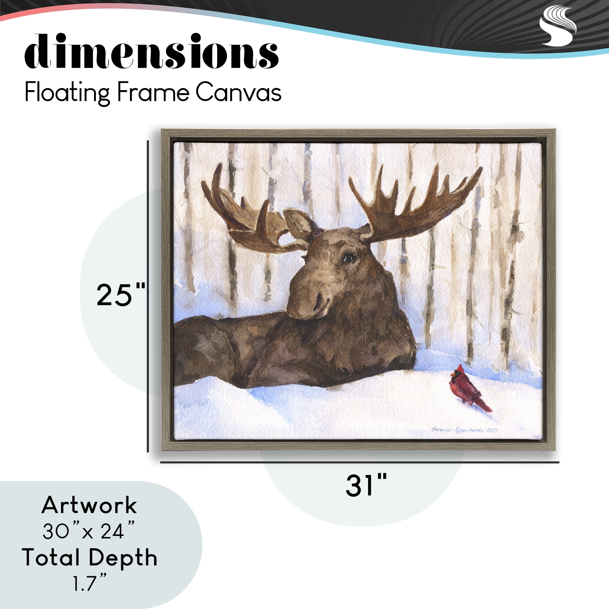 Stupell Industries Moose & Red Cardinal Brown Framed Floater Canvas Wall Art, design by George Dyachenko