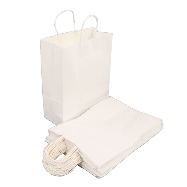 Bolsas Kraft blancas con asas, 50 Uds., compras, artesanía, regalo, bolso peque?o para boutiques, recuerdos de fiesta