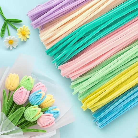 Small-200PCS Thick Pipe Cleaners Craft Supplies Multi-Color Chenille Stems for Art and Craft Projects Kids Creative Toys DIY Easter Decorations (12inch x 6mm)