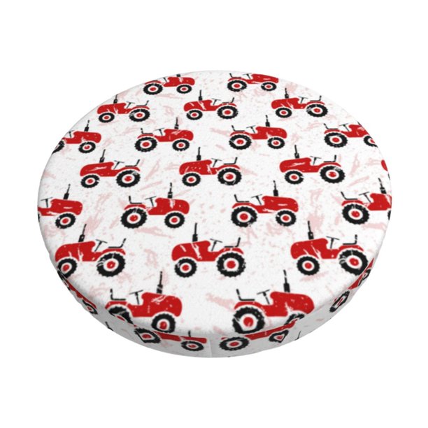 Disketp Red Wheeled Tractors Funda Redonda para Taburete, Funda de Cojín para Silla de Bar Suave y Elástica-14 inch
