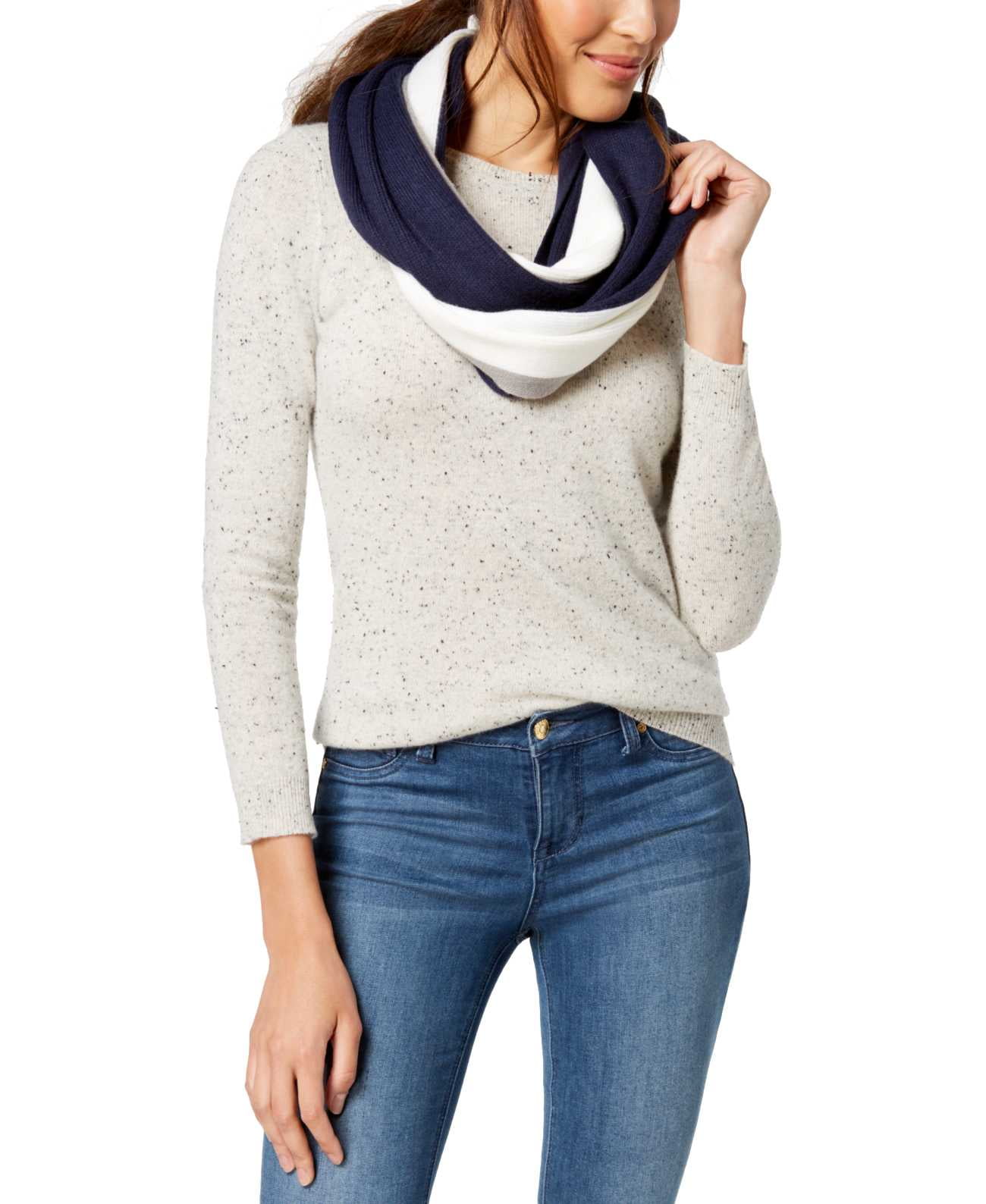 Calvin Klein Women's Colorblocked Stripe Infinity Scarf (Navy) 