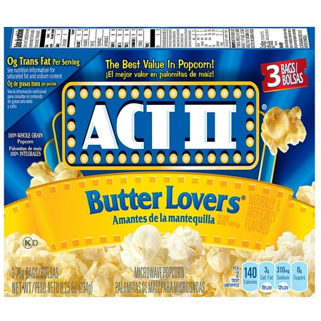 Act Ii Butter Lovers Microwave Popcorn, 3 Count, 8.25 Oz - Walmart.Com