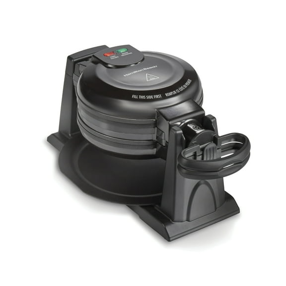 Hamilton Beach Double Belgian Waffle Maker with Removable Nonstick Grids, Rotating Waffle Iron, Black