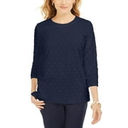 Karen Scott Women's Textured Dot Sweatshirt Navy Size Petite Medium