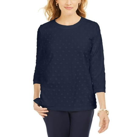 Karen Scott Women's Textured Dot Sweatshirt Navy Size Petite Medium
