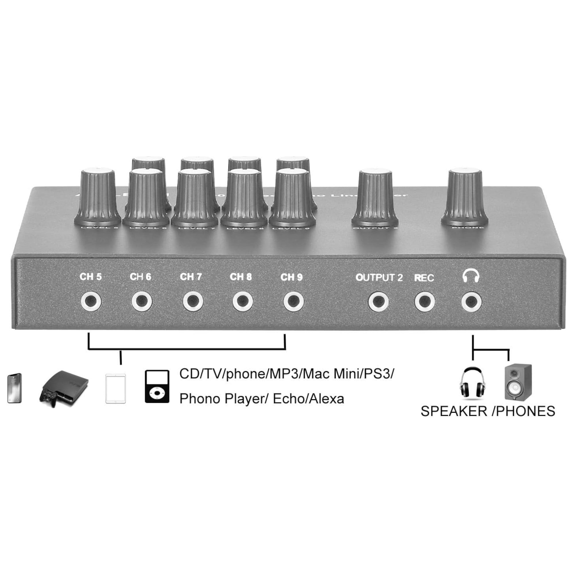 ANLEON MX400 Low-Noise 4-Channel Mono Line Mixer for guitars bass keyboards mix and 5-Channel Stereo Mixer