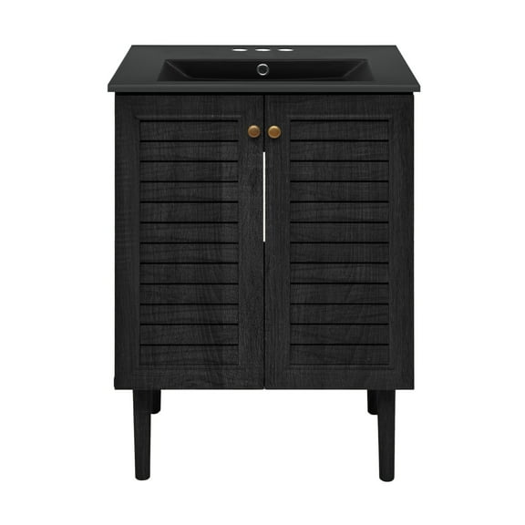 Bron 24" Freestanding Bathroom Vanity in Black Oak with Black 3-Hole Centerset Sink Top