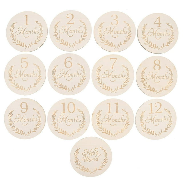 Wooden Slices Baby Growth Cards for Home Use Beige Plastic Lightweight Creative Design 13 Pieces