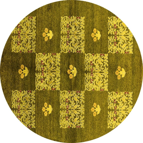 Ahgly Company Machine Washable Indoor Round Oriental Yellow Industrial Area Rugs, 3' Round