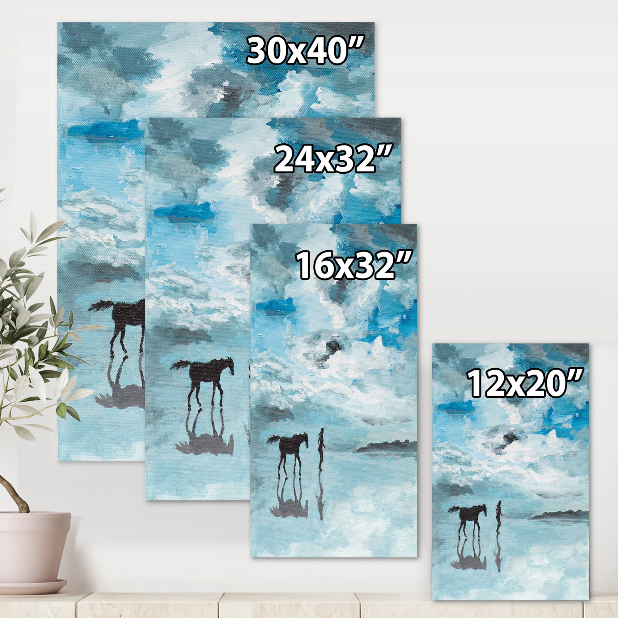Designart ' Peaceful Scene Of Horse and Man Running By The Water ' Farmhouse Canvas Wall Art Print