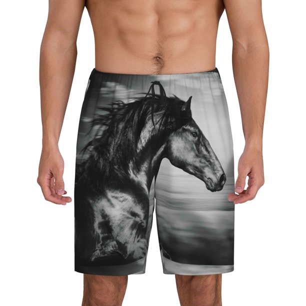Fotbe Running Horse Pantalones Cortos de Pijama para Hombre, Ropa de Dormir, Pantalones de Pijama Cortos para Hombre-X-Large