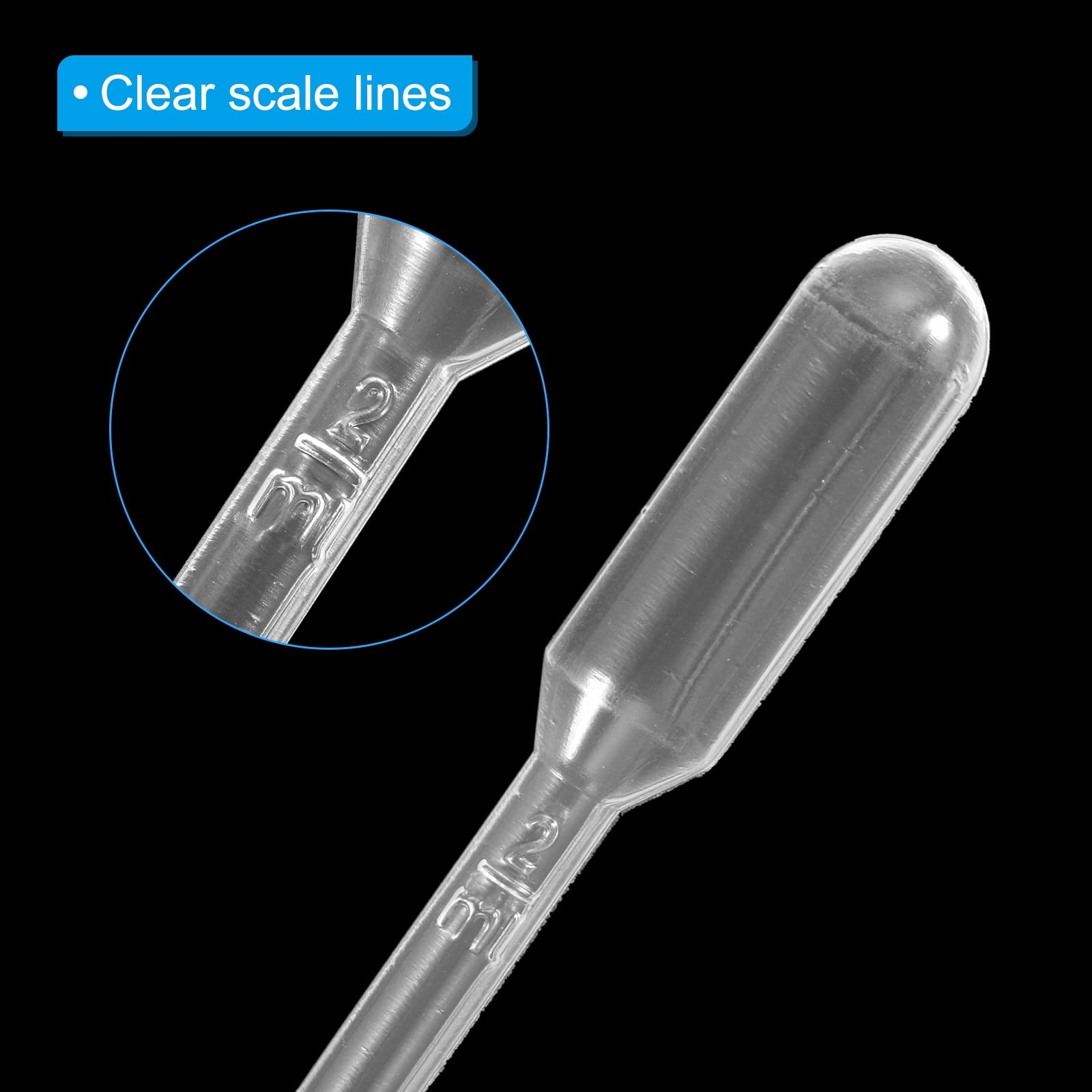 Uxcell Disposable Transfer Pipette, 100pcs 2ml LDPE Pipette Individually Wrapped for Transfer Liquid Clear
