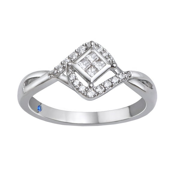 AFFY Princess Cut White Diamond Tilted Promise Ring in 10k White Gold
