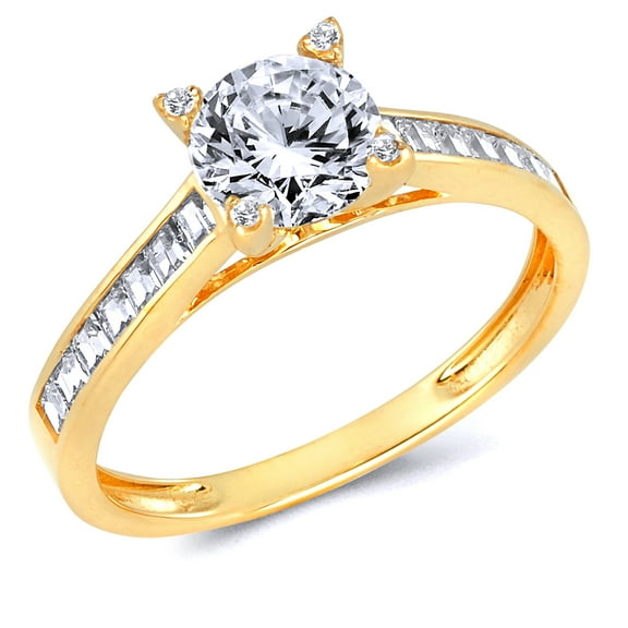 Wellingsale Ladies Solid 14k Yellow Gold Polished CZ Cubic Zirconia Engagement Ring - Size 4