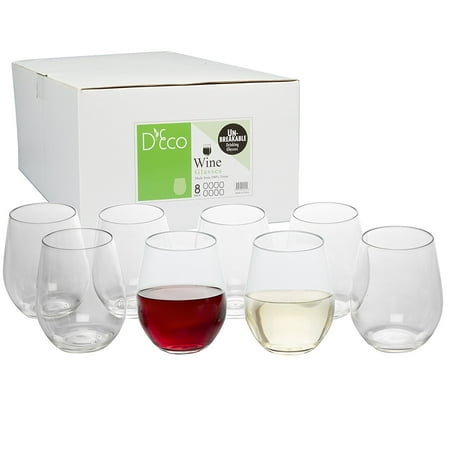 Unbreakable Wine Glasses - 100% Tritan - Shatterproof, Reusable, Dishwasher Safe (Set of 8 Stemless) by