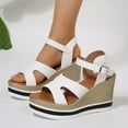 thumbnail image 7 of Womens Sandals Ladies Wide Fit Closed Toe Mid Heel Espadrille Wedge Sandals Strappy Party Shoes Wedding Ankle Strap Bridal White 9, 7 of 7