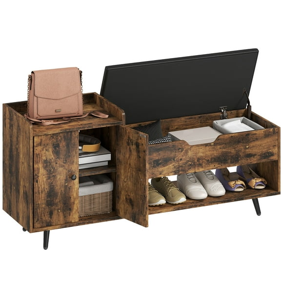 HOMCOM Storage Bench with Cushion, Hidden Storage, Shoe Bench, Rustic Brown