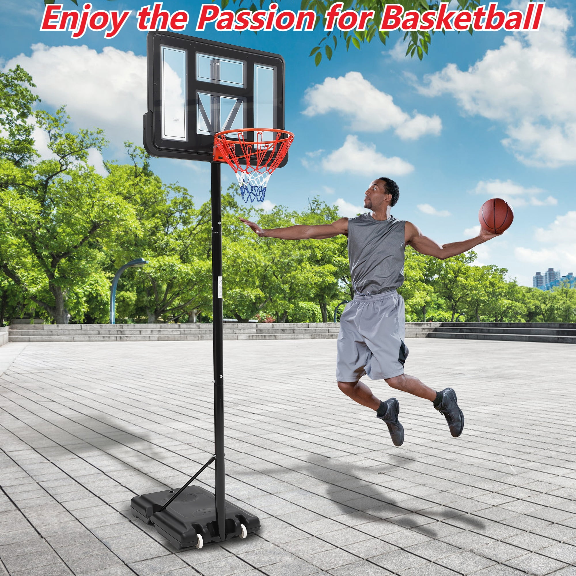 WildBreak Portable Basketball Goal System, Adjustable Height 5.2-10 Ft, 44 x 29.5" Backboard