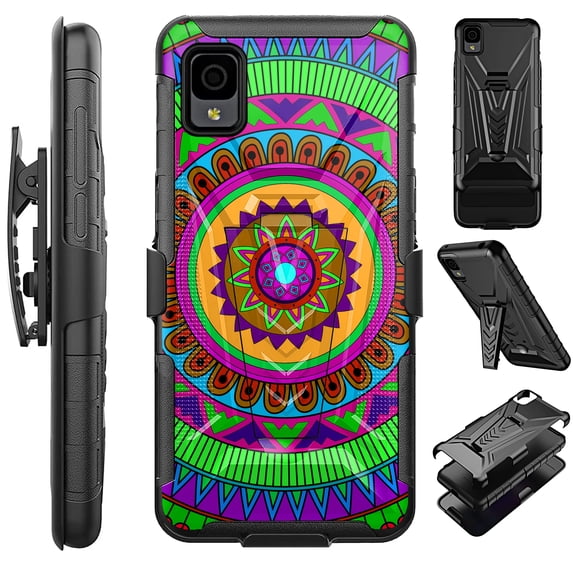 Compatible with TCL ION Z; Hybrid Luxguard Holster Phone Case Cover (Green Orange Mandala)